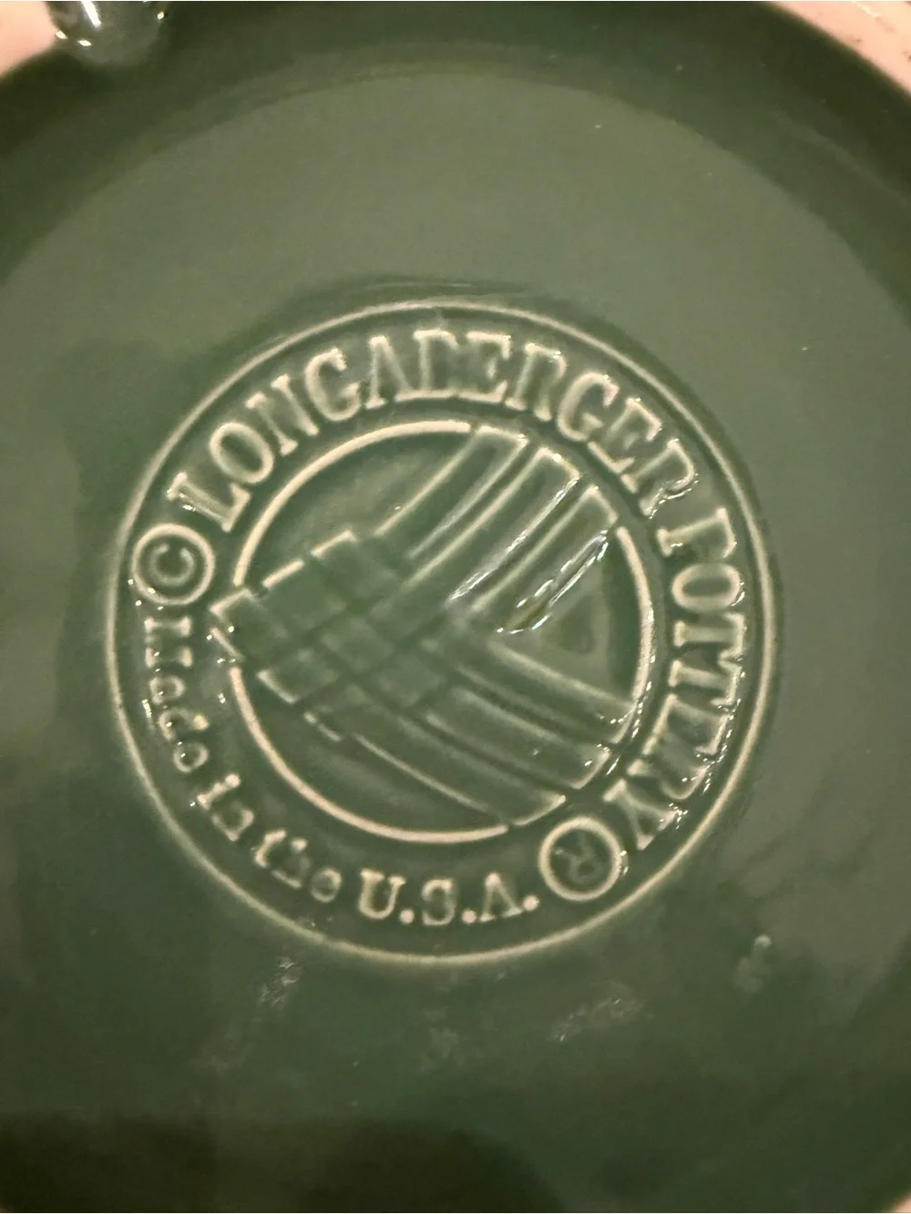 Longaberger Pottery Green Utensil Holder Crock Woven Traditions Made In USA